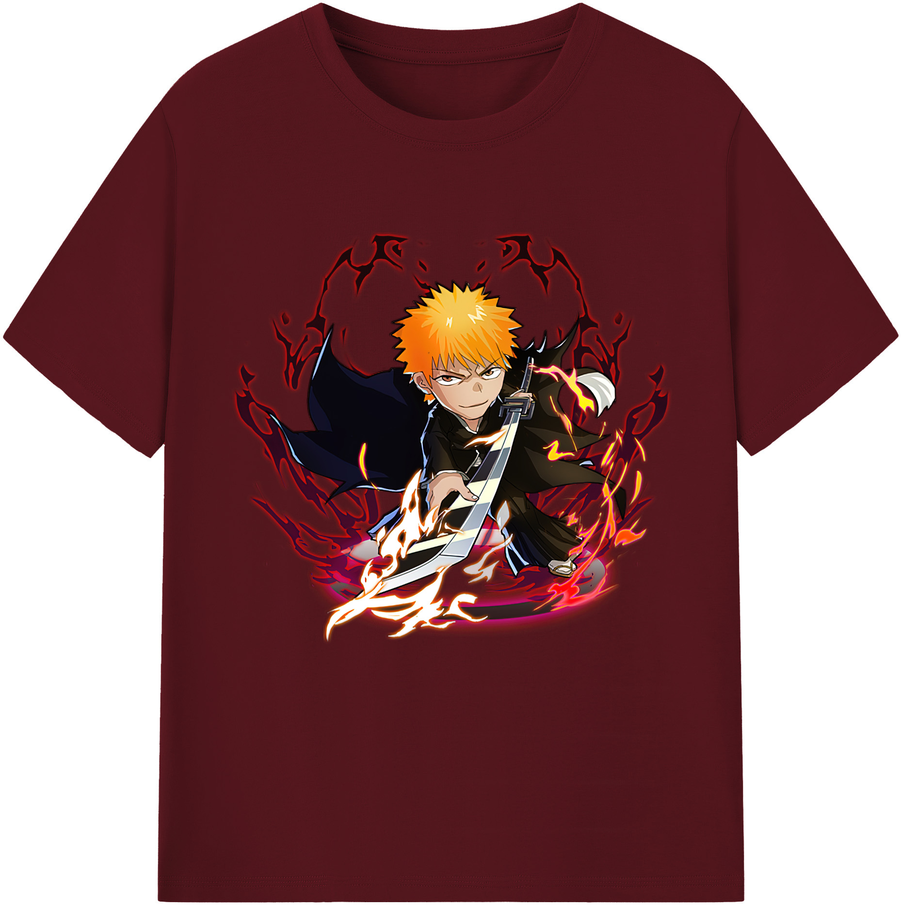 （画像用） ブリーチ 黒崎一護（くろさき いちご）BLEACH Kurosaki Ichigo 綿100％半袖Tシャツ（フロントプリント）